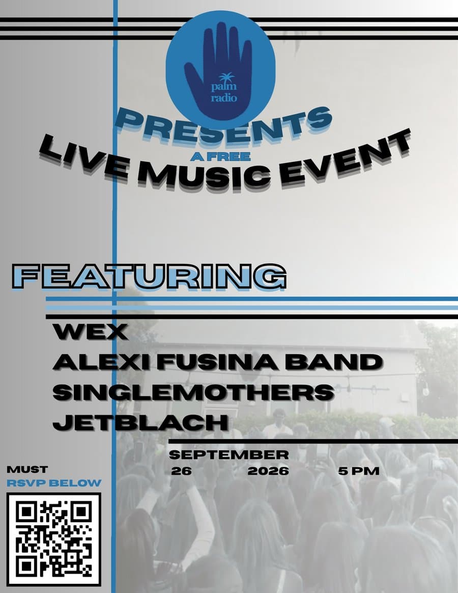 Palm Radio presents a free live music event featuring Wex, Alexi Fusina Band, singlemothers and Jetblach, September 26
